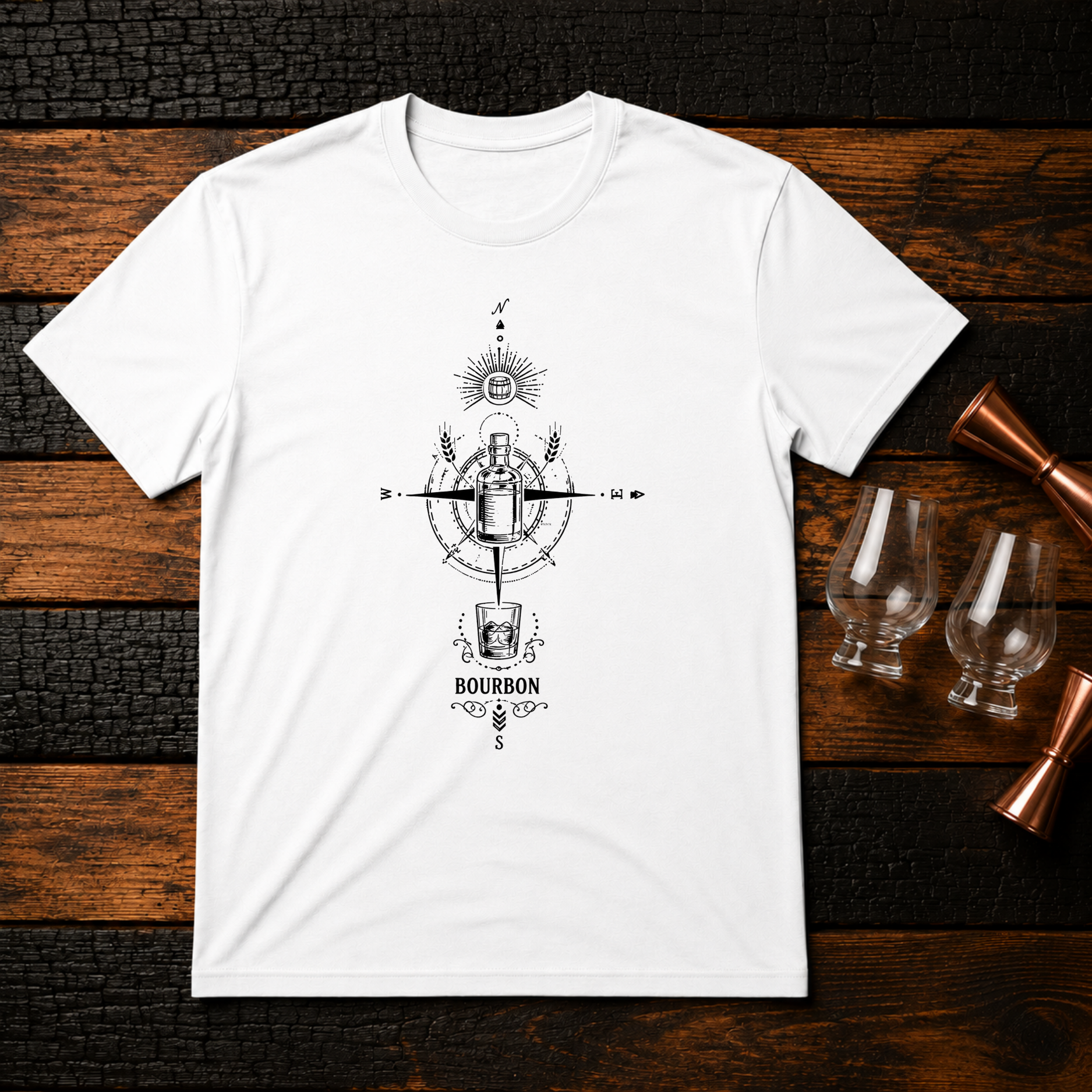 Bourbon Compass Black T-Shirt