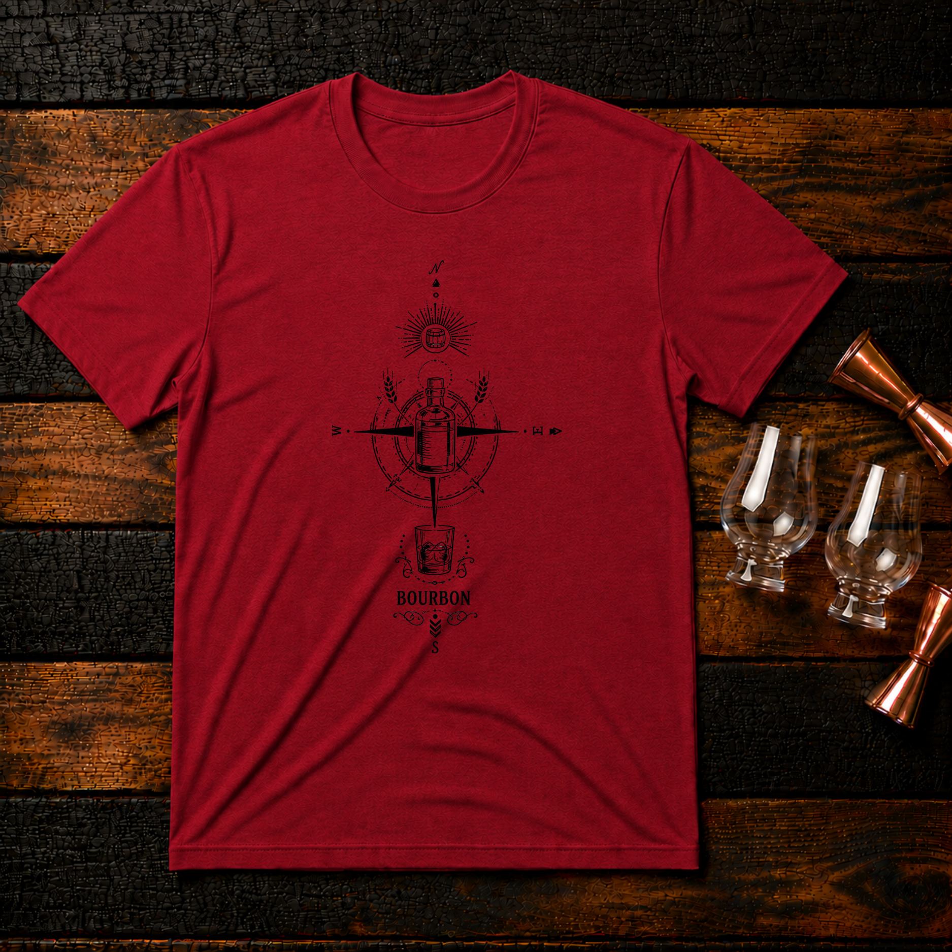 Bourbon Compass Black T-Shirt