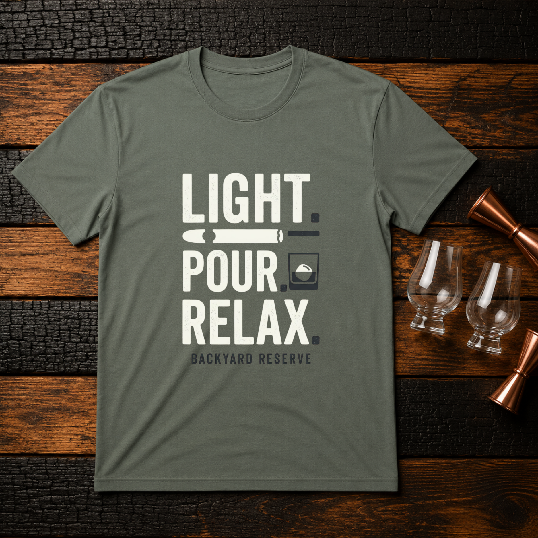 Light. Pour. Relax t-shirt
