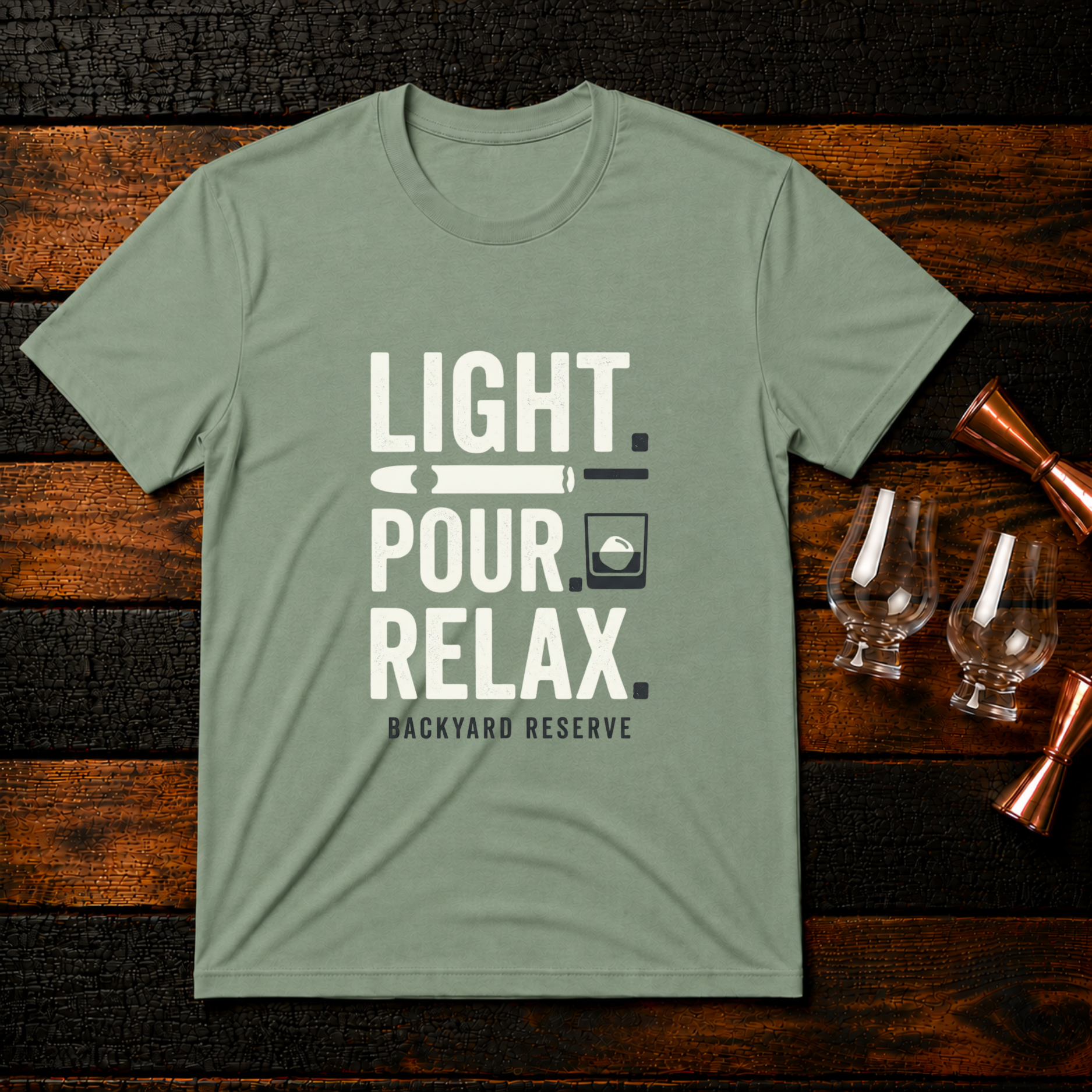 Light. Pour. Relax t-shirt