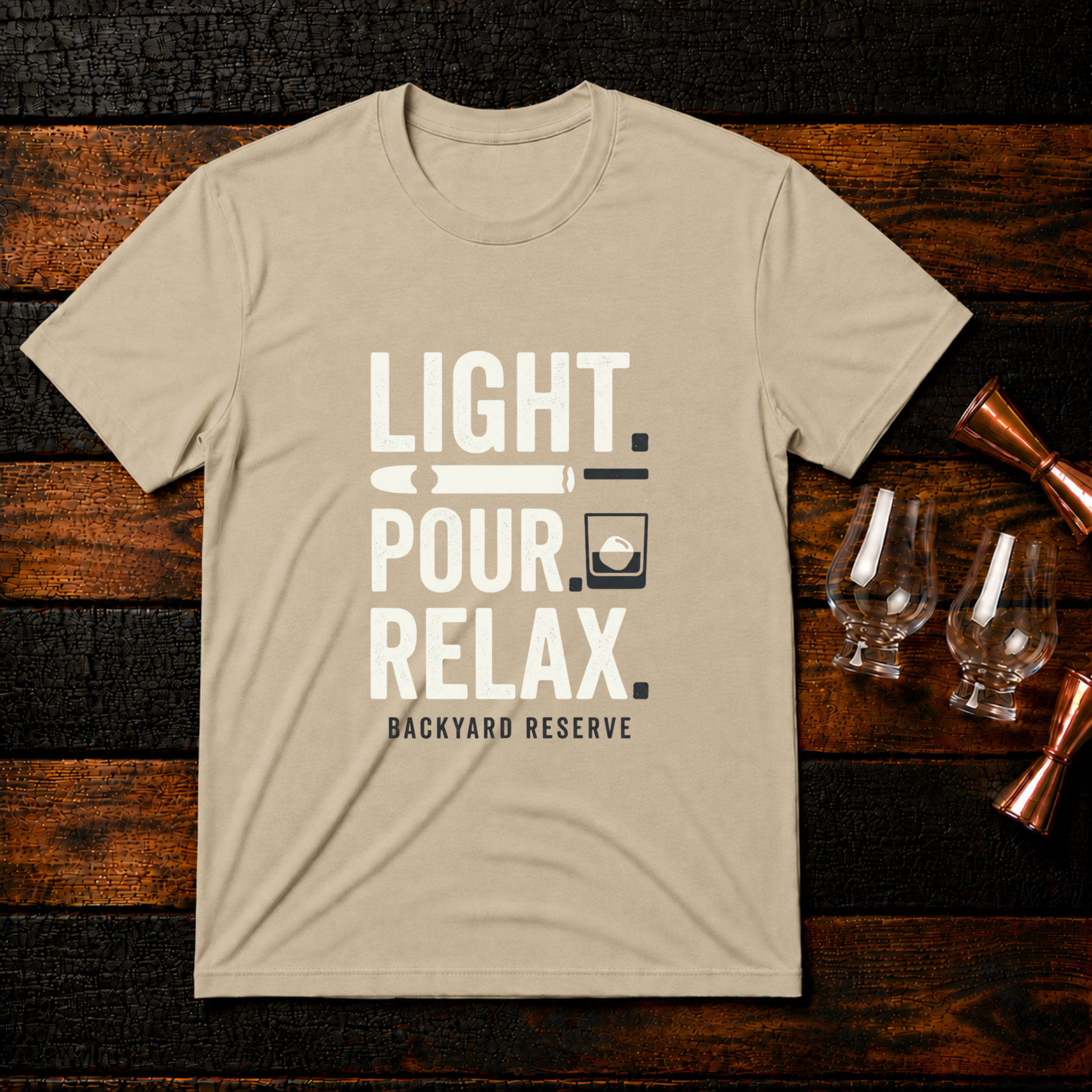 Light. Pour. Relax t-shirt