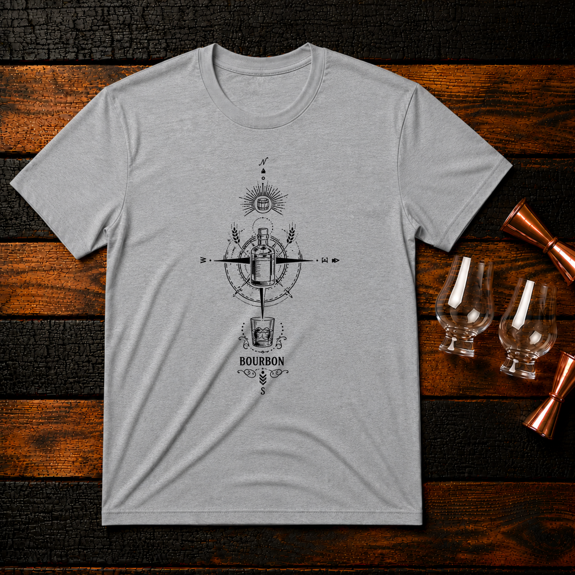 Bourbon Compass Black T-Shirt
