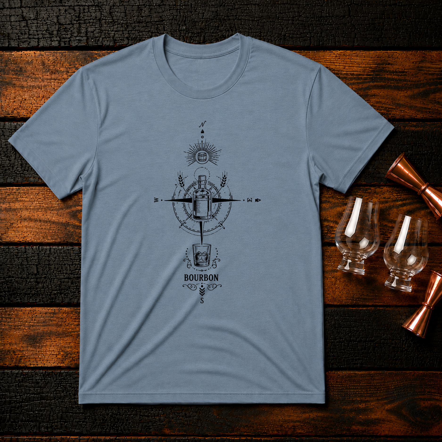 Bourbon Compass Black T-Shirt