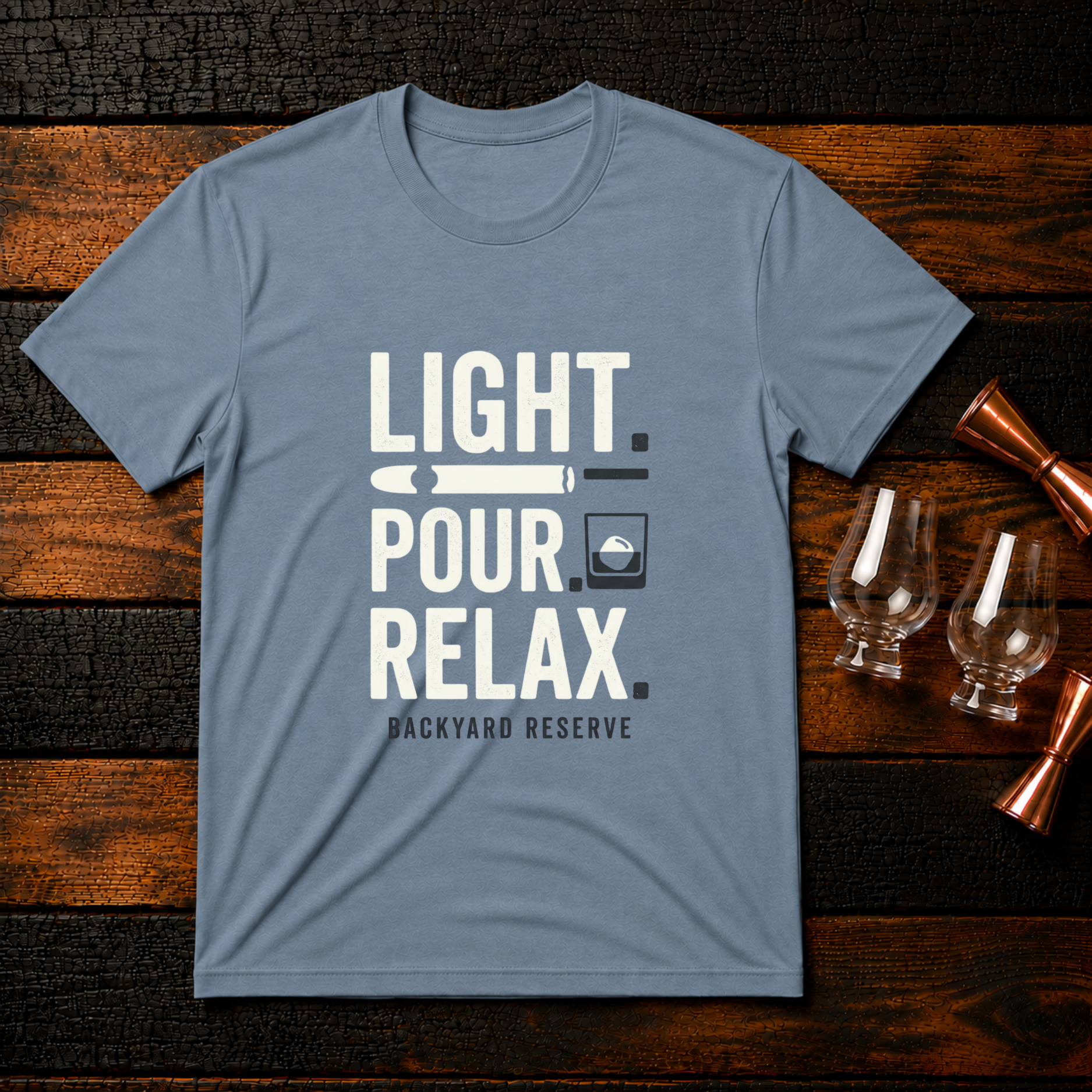 Light. Pour. Relax t-shirt